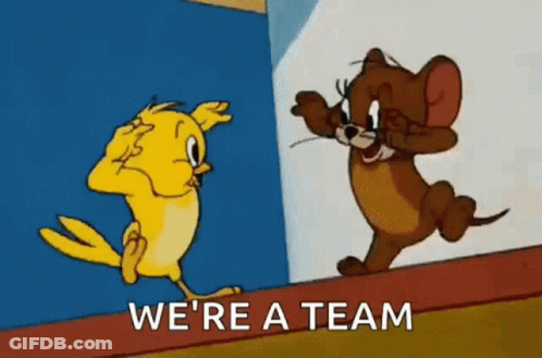 A Cartoon Of Tweety And Jerry Saying They Are A Team . GIF