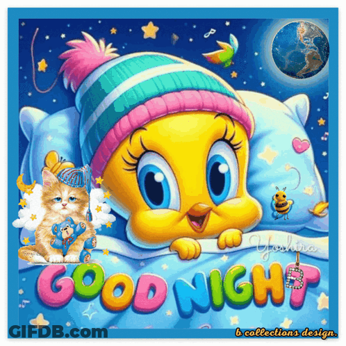 A Cartoon Of Tweety Saying Good Night With A Cat GIF