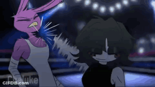 A Cartoon Of Two Animals Fighting Each Other In A Ring . GIF