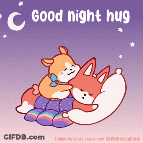 A Cartoon Of Two Animals Hugging With The Words " Good Night Hug " Below Them GIF