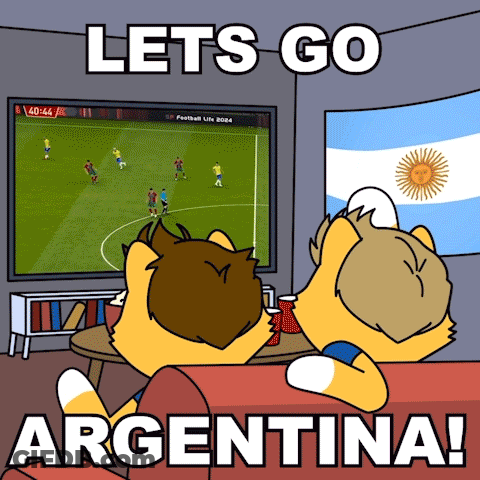 A Cartoon Of Two Animals Watching A Soccer Game With The Words Lets Go Argentina GIF