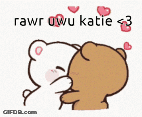 A Cartoon Of Two Bears Kissing With The Words Rawr Uwu Katie < 3 Below Them GIF