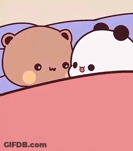 A Cartoon Of Two Bears Laying Next To Each Other With The Words " Good Night " On The Bottom GIF