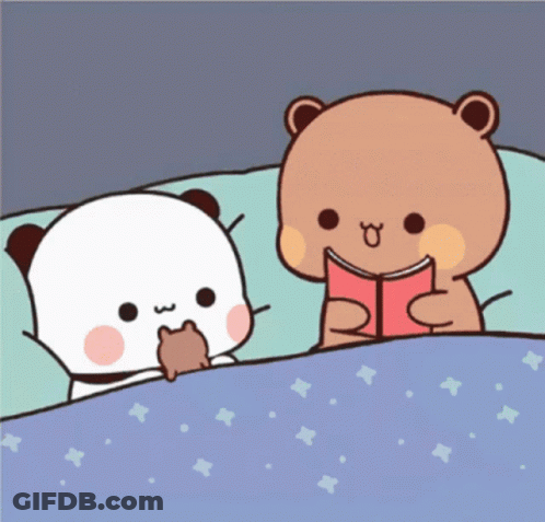 A Cartoon Of Two Bears One Reading A Book GIF