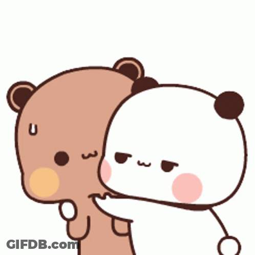 A Cartoon Of Two Bears Standing Next To Each Other With One Bear Looking Surprised GIF