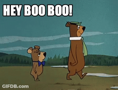 A Cartoon Of Two Bears Standing Next To Each Other With The Caption Hey Boo Boo GIF