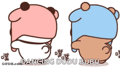 A Cartoon Of Two Bears Wearing Hats With The Words Dancing Dudu Bubu Below Them GIF