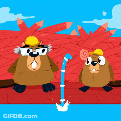 A Cartoon Of Two Beaver Wearing Hard Hats GIF