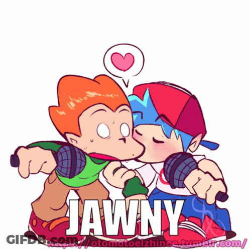 A Cartoon Of Two Boys Kissing With The Word Jawny Written Below Them GIF
