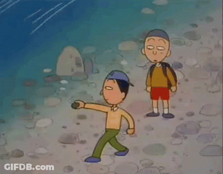 A Cartoon Of Two Boys Standing Next To Each Other With One Wearing A H Hat GIF