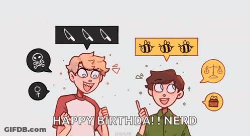 Cartoon Of Two Boys Standing With Happy Birthday Nerd GIF