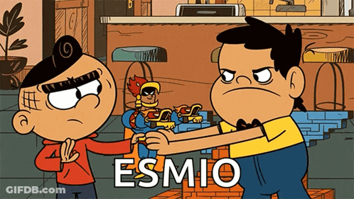 A Cartoon Of Two Boys With The Word Esmio On The Bottom Right GIF