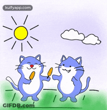 A Cartoon Of Two Cats Eating Ice Cream In Front Of The Sun GIF