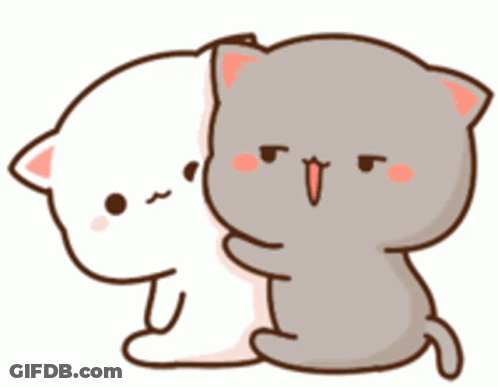 A Cartoon Of Two Cats Hugging Each Other On A White Background GIF