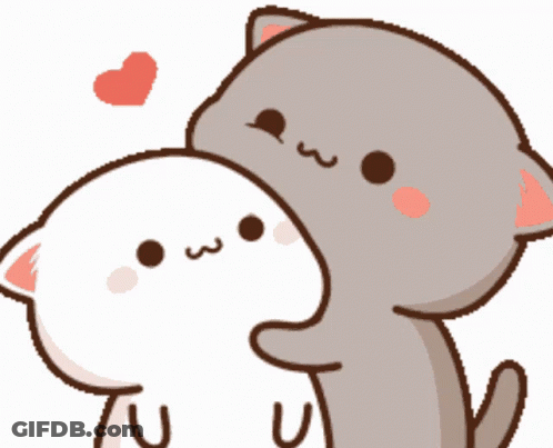 A Cartoon Of Two Cats Hugging Each Other With A Heart Behind Them GIF