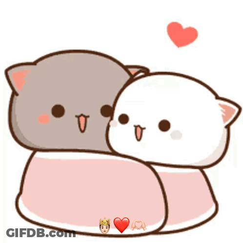 Two Cats Hugging With Heart Between Them GIF