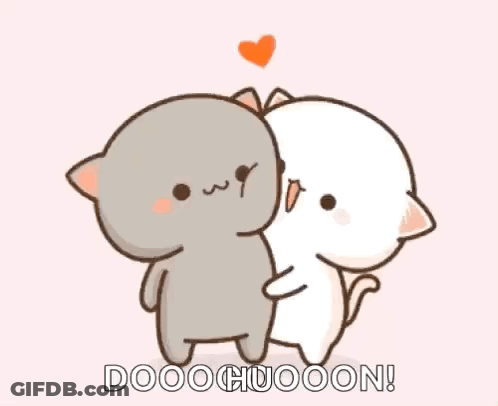 A Cartoon Of Two Cats Hugging Each Other With A Heart In The Background . GIF