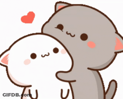 A Cartoon Of Two Cats Hugging Each Other With A Heart In The Background GIF