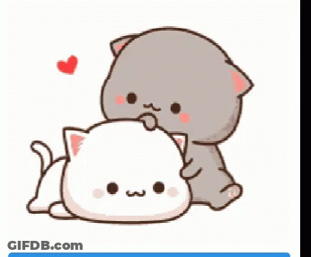 A Cartoon Of Two Cats Hugging Each Other With A Heart In The Background GIF