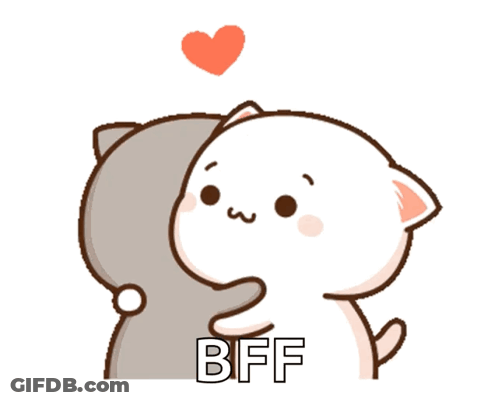 A Cartoon Of Two Cats Hugging Each Other With The Word Bff Written Below Them GIF