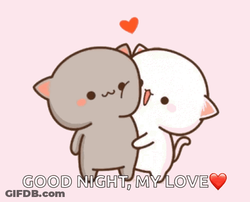 A Cartoon Of Two Cats Hugging Each Other With The Words Good Night My Love GIF