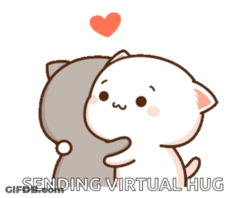 A Cartoon Of Two Cats Hugging Each Other With The Words Sending Virtual Hug Above Them GIF