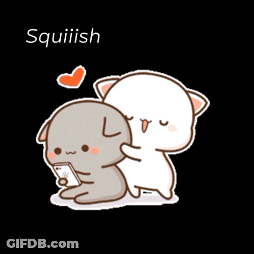 A Cartoon Of Two Cats Hugging Each Other With The Words Squiiish Written Above Them GIF