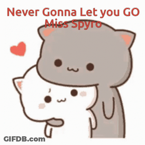 A Cartoon Of Two Cats Hugging With The Words Never Gonna Let You Go Miss Sfyro GIF