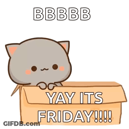 A Cartoon Of Two Cats In A Box That Says ' Yay Its Friday ' GIF
