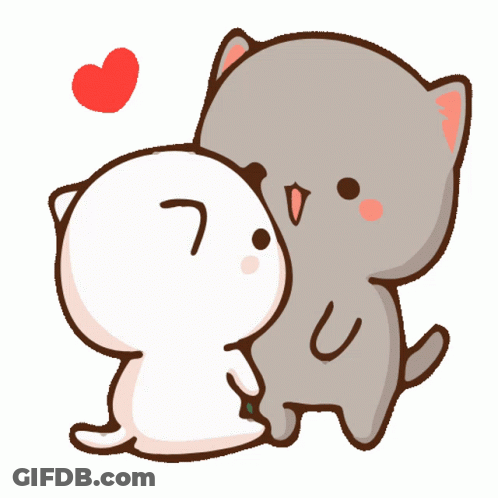 A Cartoon Of Two Cats Kissing With A Heart Behind Them GIF