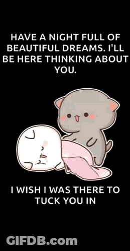 A Cartoon Of Two Cats Laying Next To Each Other On A Black Background With A Quote . GIF