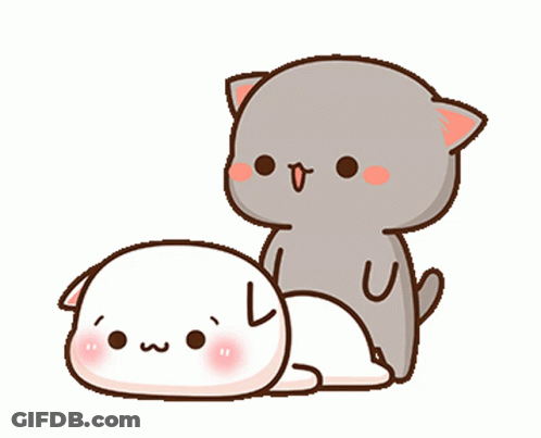 A Cartoon Of Two Cats Laying On Top Of Each Other With A Red Heart In The Background GIF