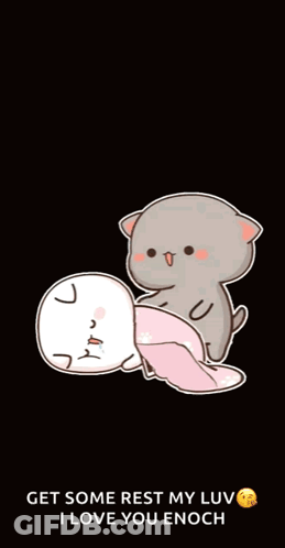 A Cartoon Of Two Cats Laying On Top Of Each Other With The Words Get Some Rest My Luv I Love You Enoch GIF