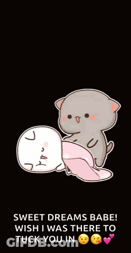 A Cartoon Of Two Cats Laying On Top Of Each Other With The Words Sweet Dreams Babe GIF