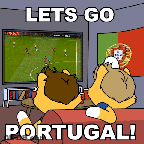 A Cartoon Of Two Cats Watching A Soccer Game With The Words Lets Go Portugal Below Them GIF
