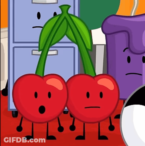 A Cartoon Of Two Cherries With Faces On Them GIF