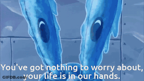 A Cartoon Of Two Dolphins With The Words " You 'Ve Got Nothing To Worry About " GIF