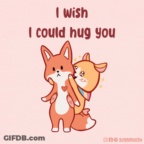 A Cartoon Of Two Foxes Hugging Each Other With The Words I Wish I Could Hug You GIF