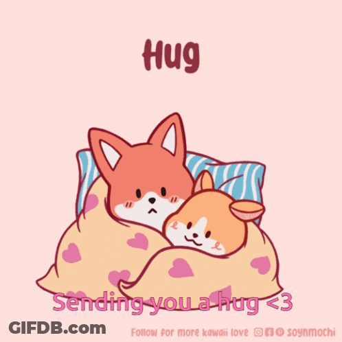 A Cartoon Of Two Foxes Hugging Each Other With The Words Sending You A Hug < 3 GIF