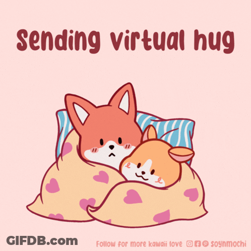 A Cartoon Of Two Foxes Hugging With The Words Sending Virtual Hug GIF