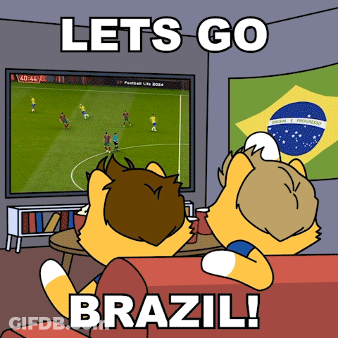 A Cartoon Of Two Foxes Watching A Soccer Game With The Words Lets Go Brazil Below Them GIF