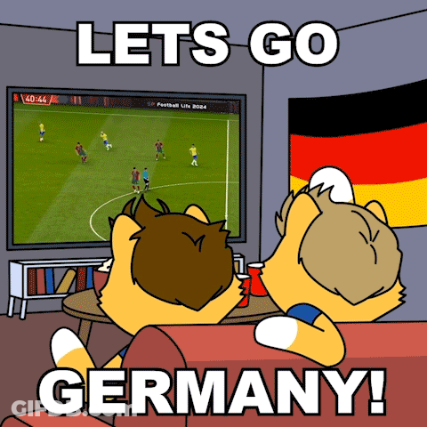 A Cartoon Of Two Foxes Watching A Soccer Game With The Words Lets Go Germany GIF
