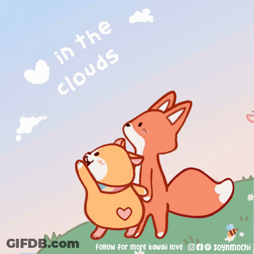 A Cartoon Of Two Foxes With The Words In The Clouds Below Them GIF