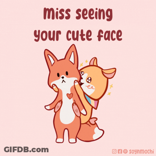 A Cartoon Of Two Foxes With The Words Miss Seeing Your Cute Face Below Them GIF