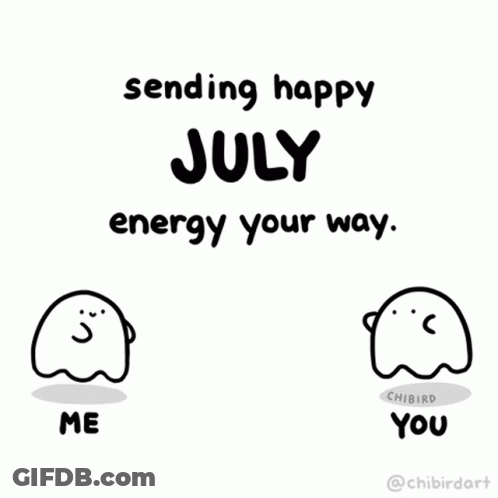 A Cartoon Of Two Ghosts With The Words Sending Happy July Energy Your Way GIF