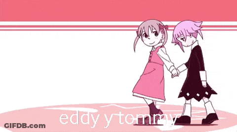 A Cartoon Of Two Girls Holding Hands With The Words Eddy Y Tommy Written On The Bottom GIF