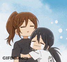 A Cartoon Of Two Girls Hugging Each Other With One Crying . GIF
