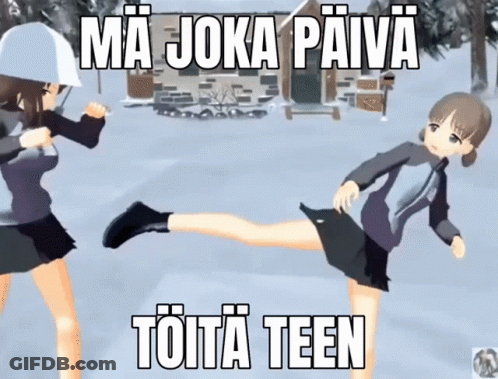 A Cartoon Of Two Girls Kicking Each Other With The Caption Ma Joka Paiva GIF