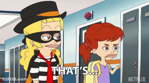 A Cartoon Of Two Girls Standing In A Hallway With The Words That 'S On The Bottom Right GIF