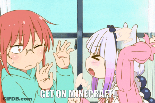 A Cartoon Of Two Girls With The Words Get On Minecraft GIF